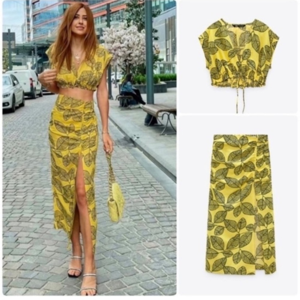 New Zara Yellow Leaf Print 2 Sets